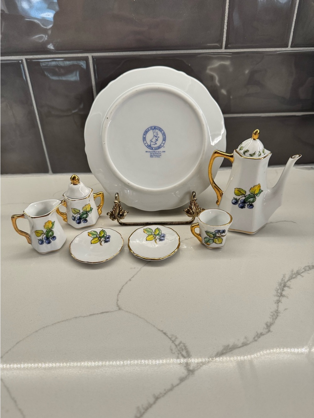Vintage Mrs. Rabbit Miniature Porcelain Tea Set - Picture 2 of 9